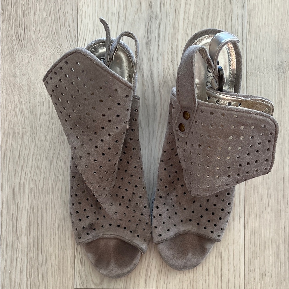 Diba Lili Taupe Suede Peep-Toe Heels